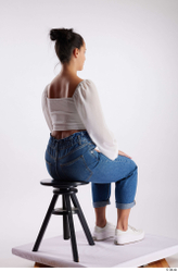 Whole Body Woman White Casual Slim Sitting Studio photo references